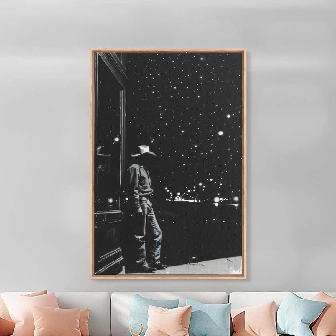 Cowboy Silhouette Gazing At Starry Night Sky Western Art Poster - Image 3