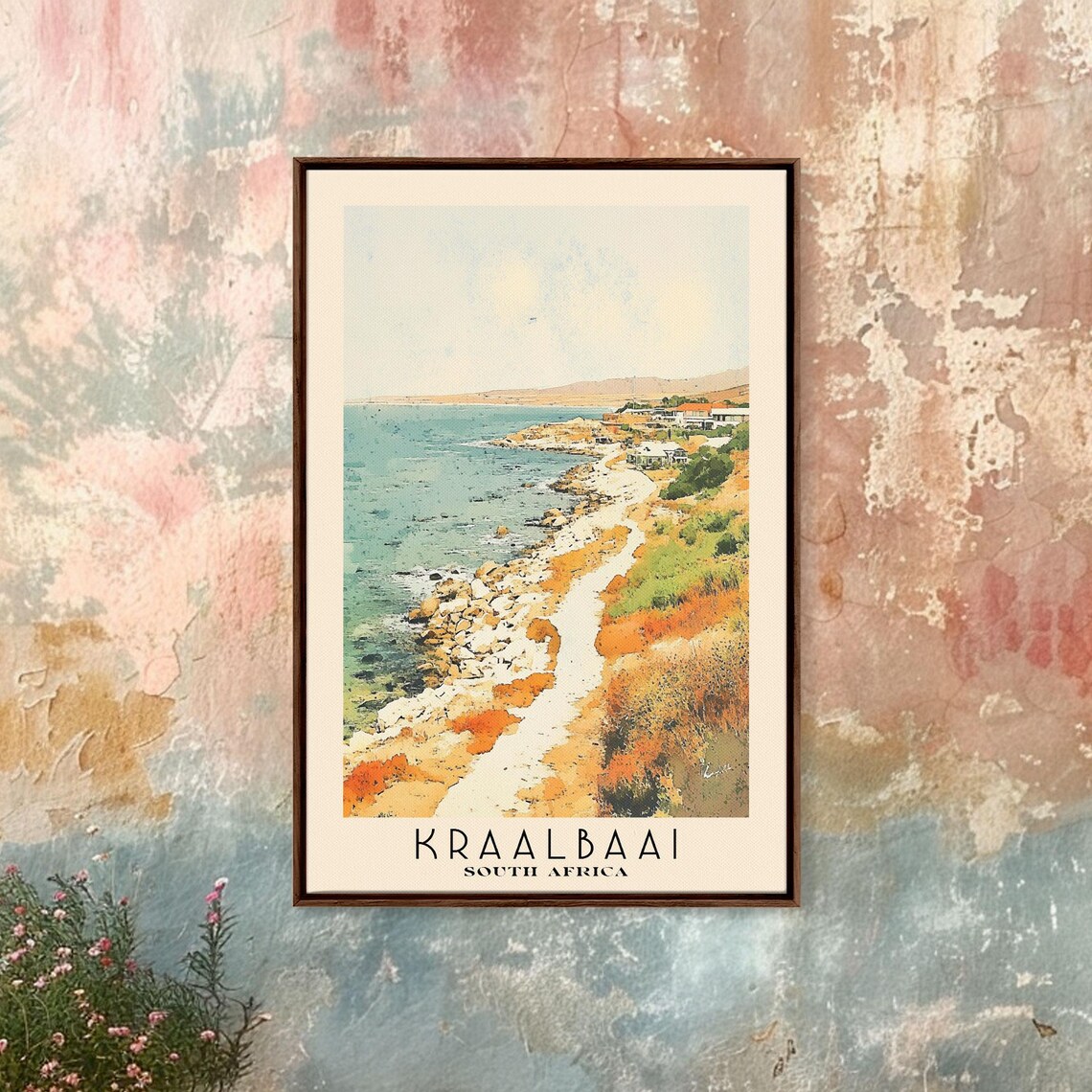 Kraalbaai South Africa Rocky Shore Orange Grass Coastal Watercolor Poster - Image 4