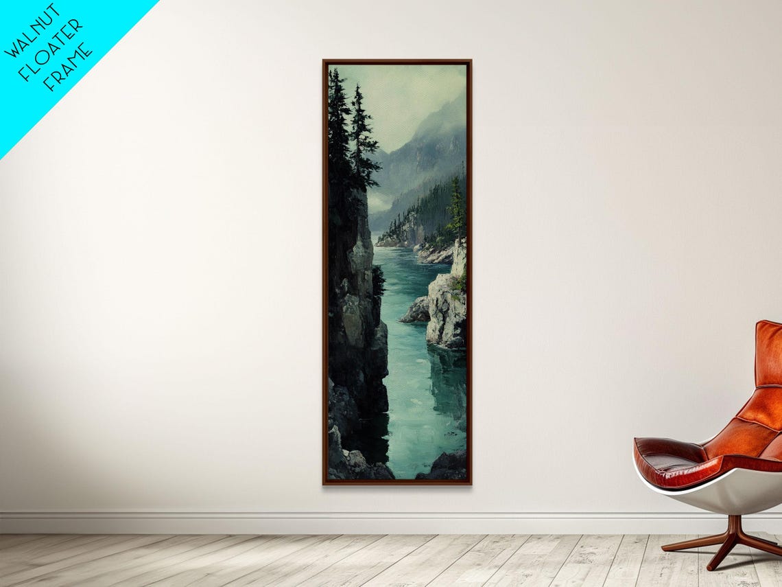 Misty Fjord Turquoise Water Rocky Cliffs Pine Landscape Print - Image 6