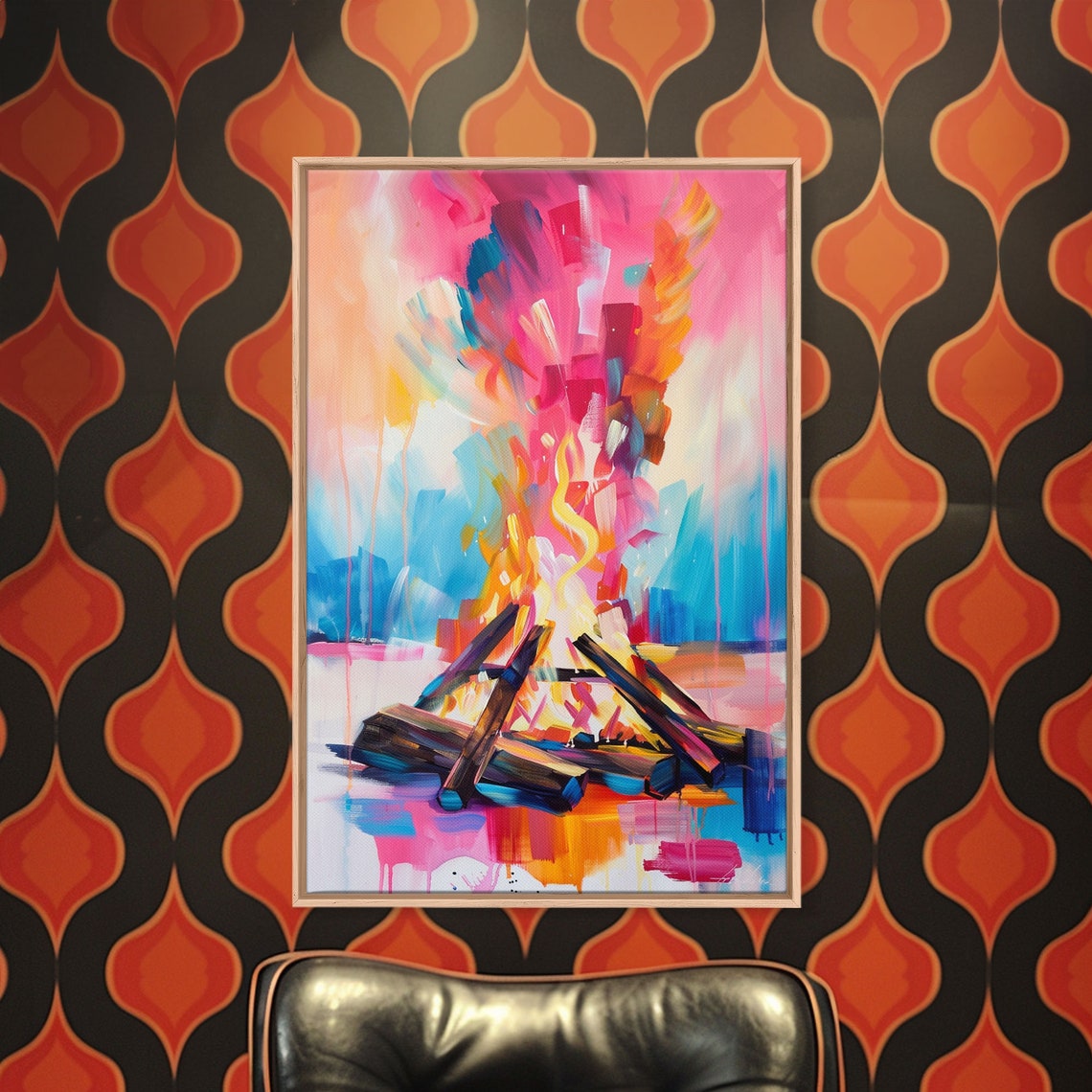 Abstract Campfire With Colorful Flames Modern Fire Art Poster - Image 3