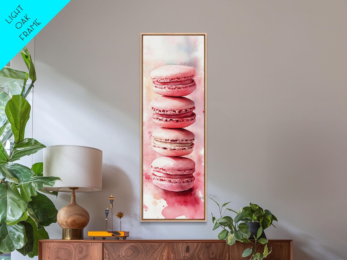 Stacked Pink Macarons Watercolor Whimsical French Kitchen Wall Art - Image 2