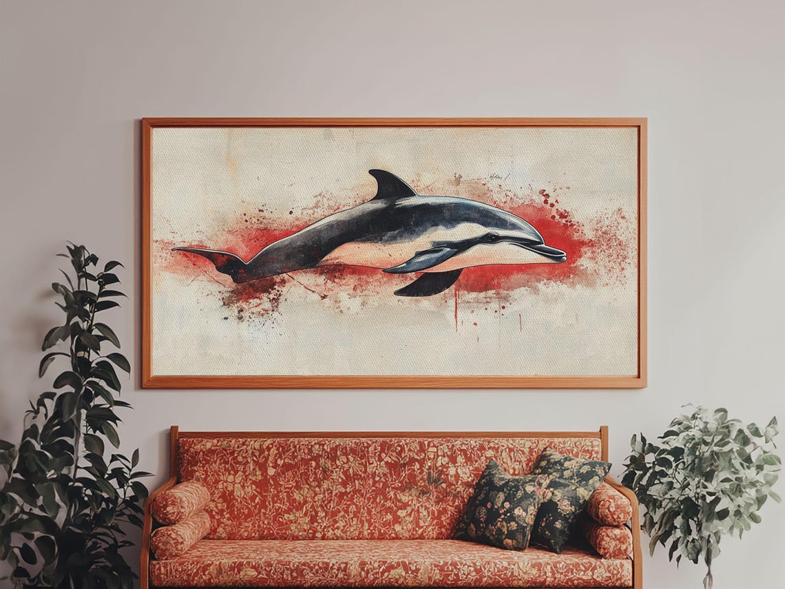 Dolphin Leaping Red Splash Background Watercolor Animal Painting Print - Image 5