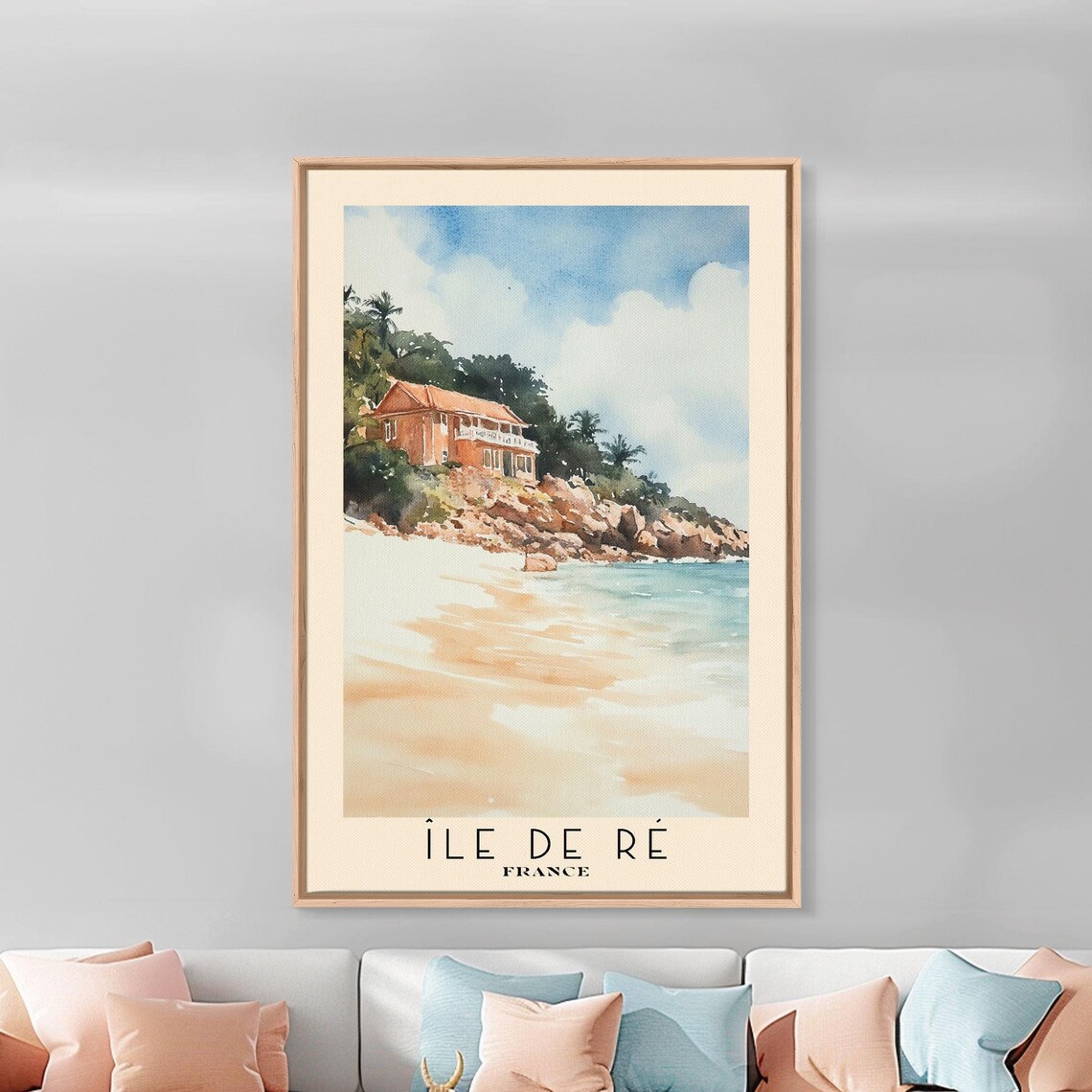 Ile De Re France Cliff Villa Rocky Point White Sand Watercolor Wall Poster - Image 3