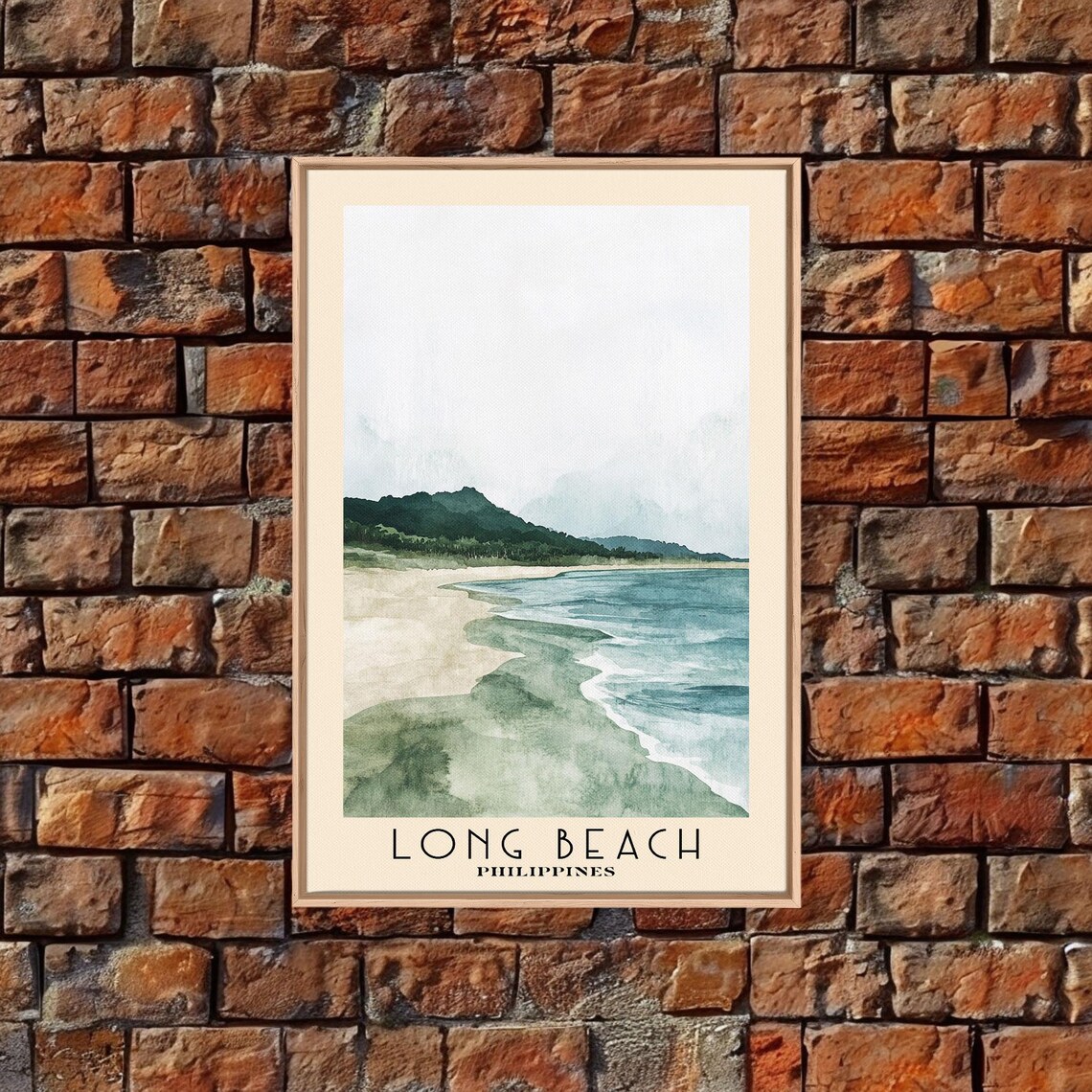Long Beach Philippines Watercolor Green Hills Sandy Shore Travel Poster - Image 5