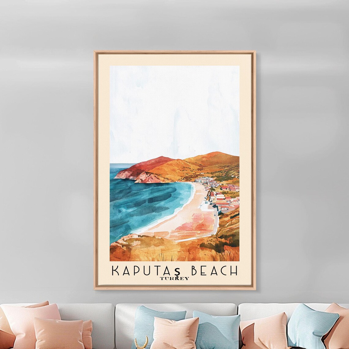 Kaputas Beach Turkey Curving Sandy Bay Turquoise Water Watercolor Poster - Image 3