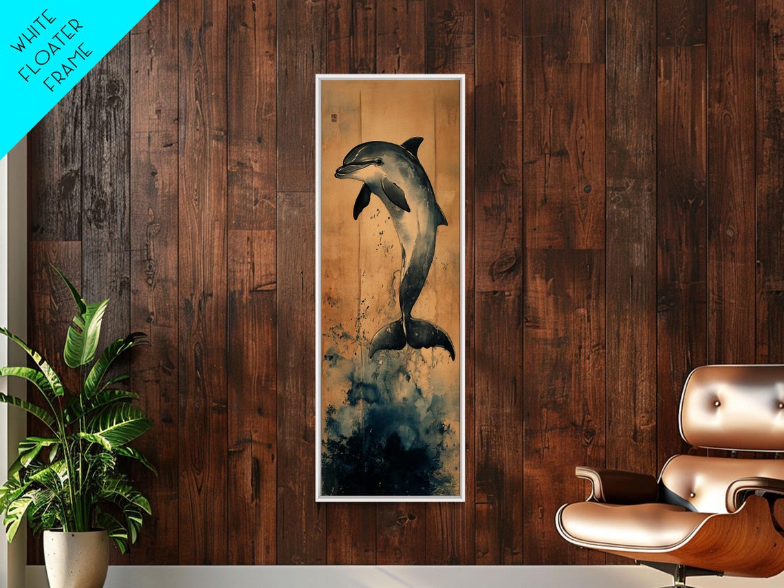 Leaping Dolphin Realistic Golden Sand Splash Coastal Marine Art Poster - Image 5