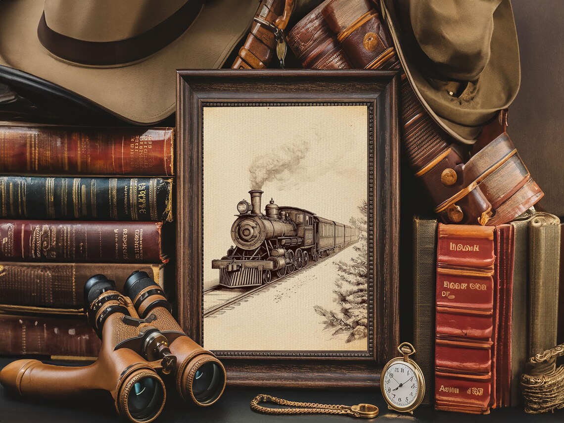 Vintage Steam Locomotive Sepia Sketch Railroad Train Enthusiast Poster - Image 3