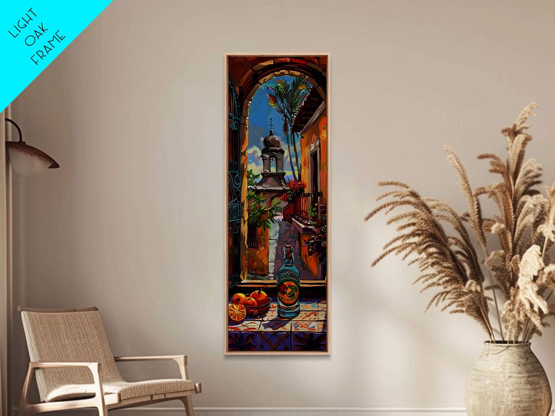 Spanish Archway Still Life With Tequila Bottle And Oranges Wall Art