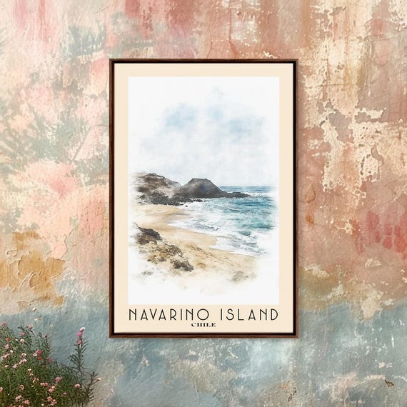 Navarino Island Chile Watercolor Print Vacation Gift Chile Wall Art Beach Painting Beach Decor Large Wall Art Wood Frame Art