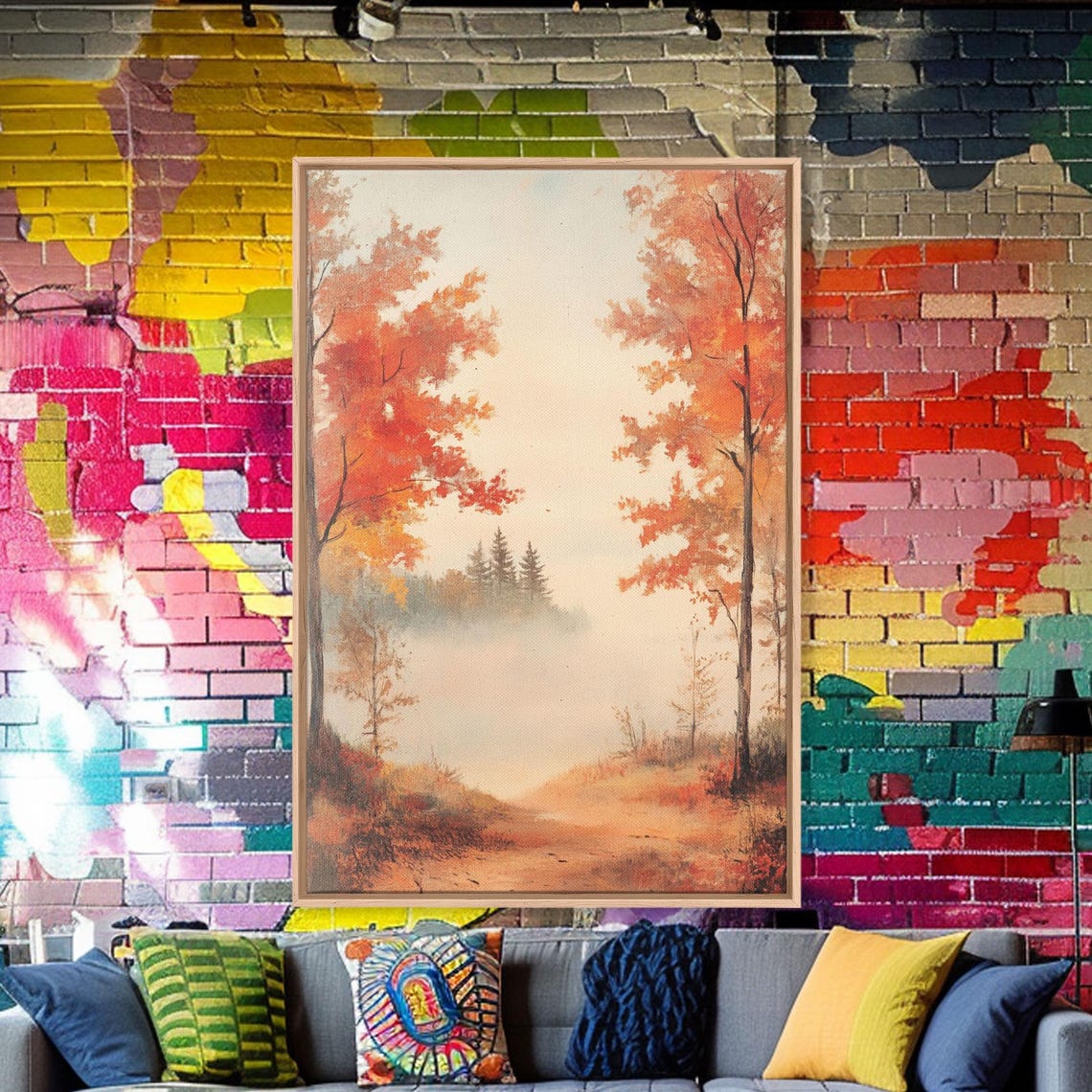 Misty Autumn Forest Path With Red Foliage Fall Landscape Art Poster - Image 4