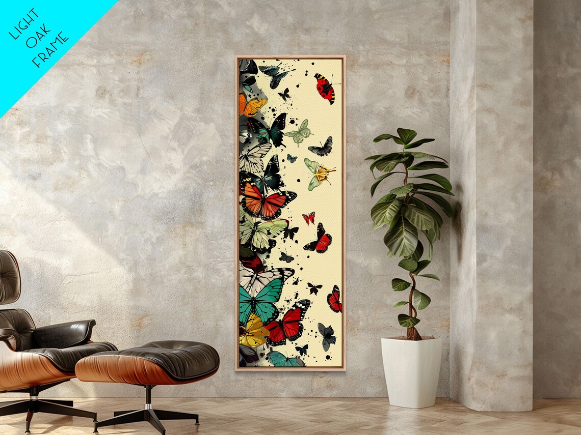 Colorful Butterflies Cream Background Tall Japanese Style Art Poster - Image 2