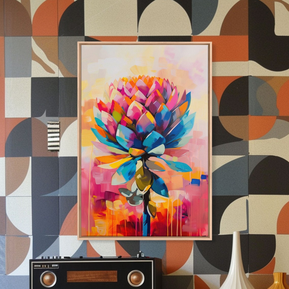 Colorful Abstract Bloom Pink Blue Orange Modern Flower Poster - Image 2