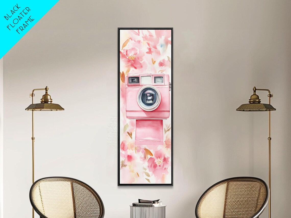 Pink Retro Instant Camera Watercolor Floral Photography Wall Art - Image 6