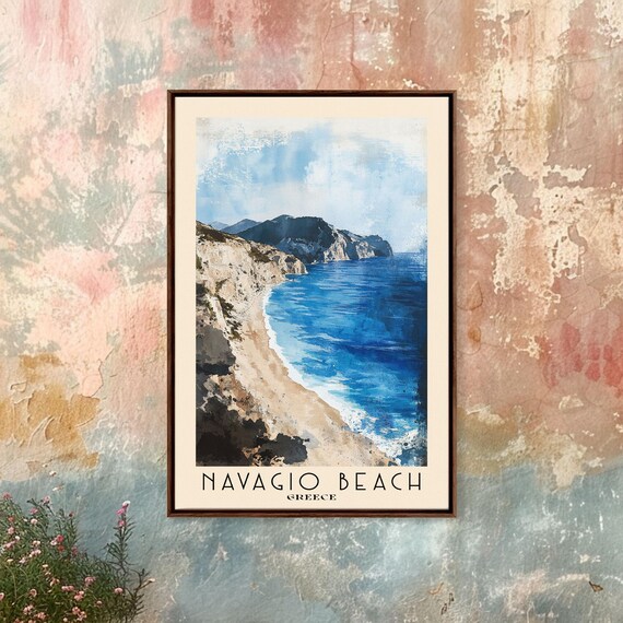 Navagio Beach Greece Cliff Top Aerial View Beach Cove Travel Poster