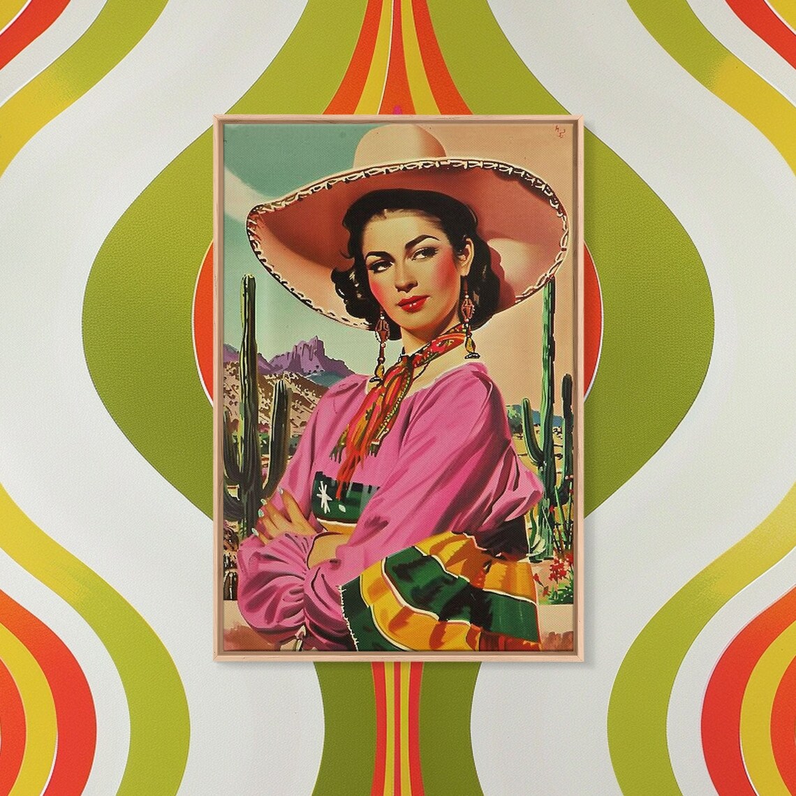 Latina Cowgirl With Cactus Background, Retro Print - Image 5