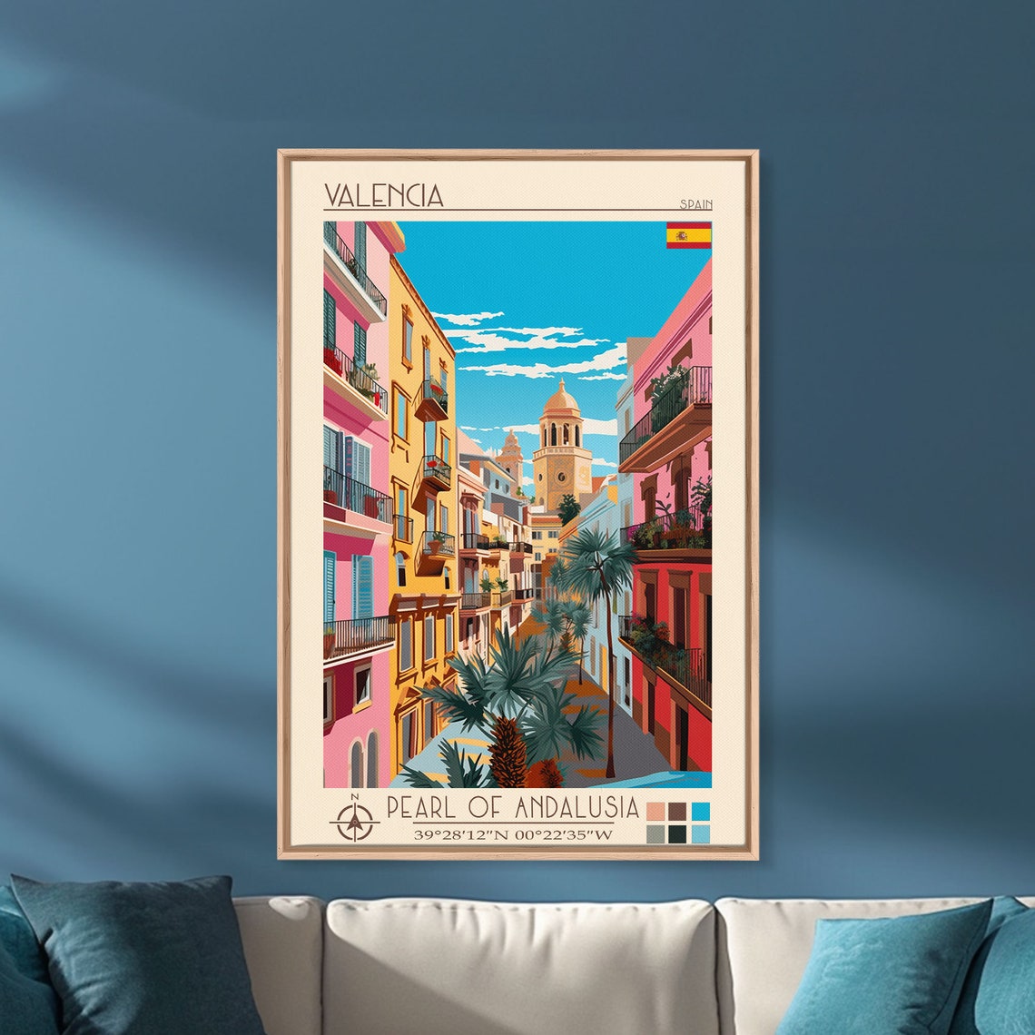 Valencia Spain Old Town Street Cathedral Bell Tower View Travel Poster - Image 2