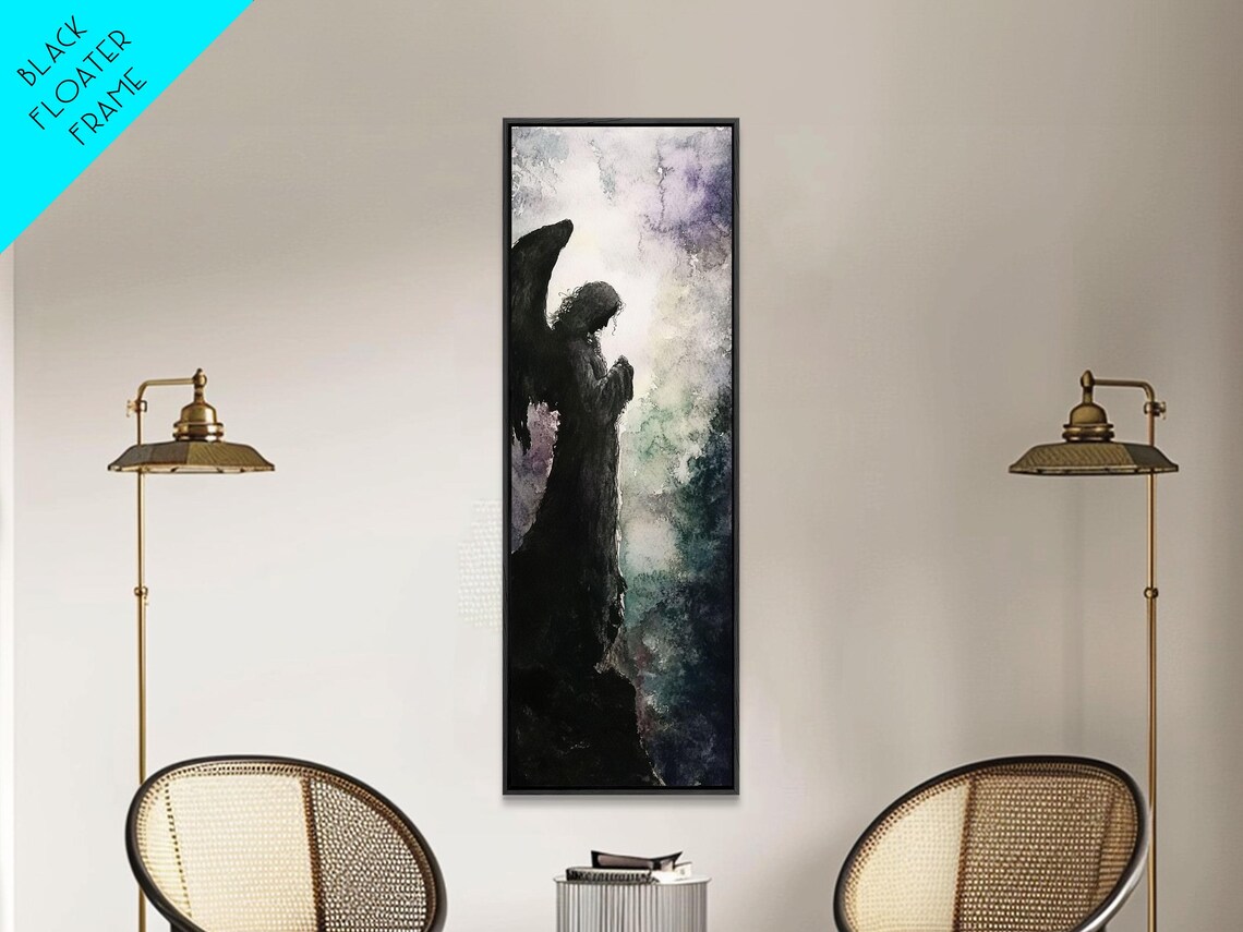 Praying Angel Silhouette Moody Spiritual Gothic Wall Decor Poster - Image 5