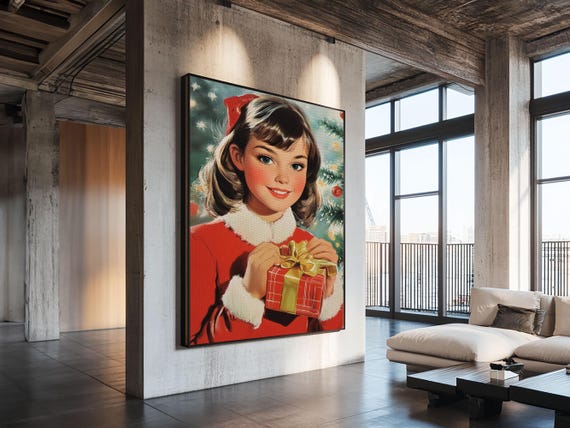 Cute 1950s Style Christmas Postcard Wall Art Framed Print Retro Christmas Decor Vintage Christmas Art Christmas Home Decor Nuevart