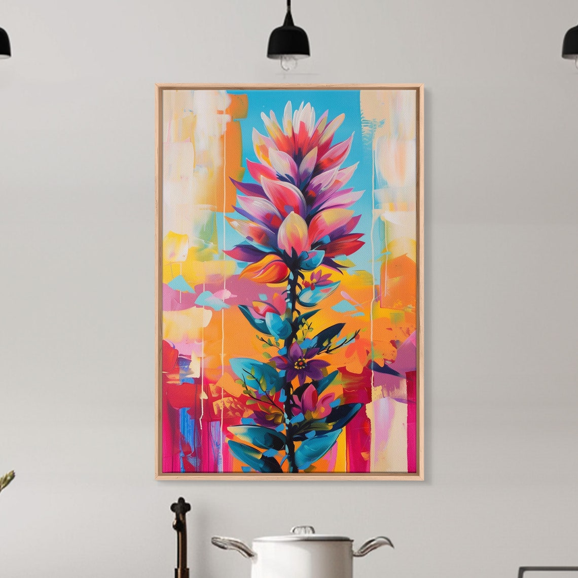 Vibrant Abstract Flower Blossom On Turquoise Background Art Poster - Image 4