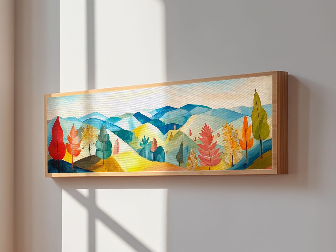 Abstract Fall Panoramic Landscape Painting Print Framed Wall Art Print Living Room Art Horizontal Wall Art Fall Centerpiece - Image 6