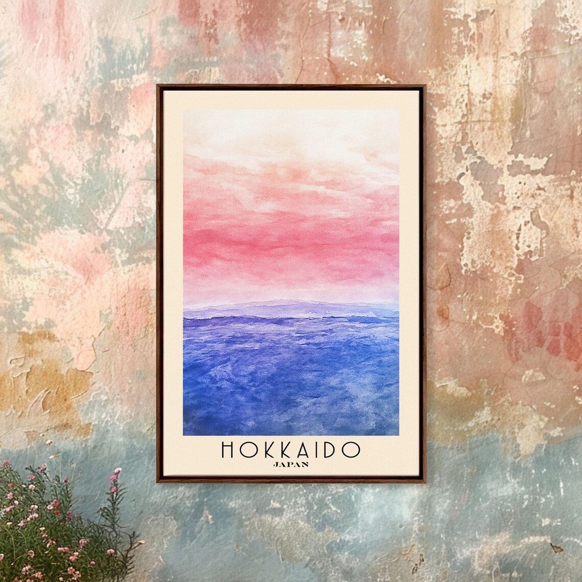 Hokkaido Japan Pink Sunrise Ocean Abstract Seascape Watercolor Art Poster - Image 4