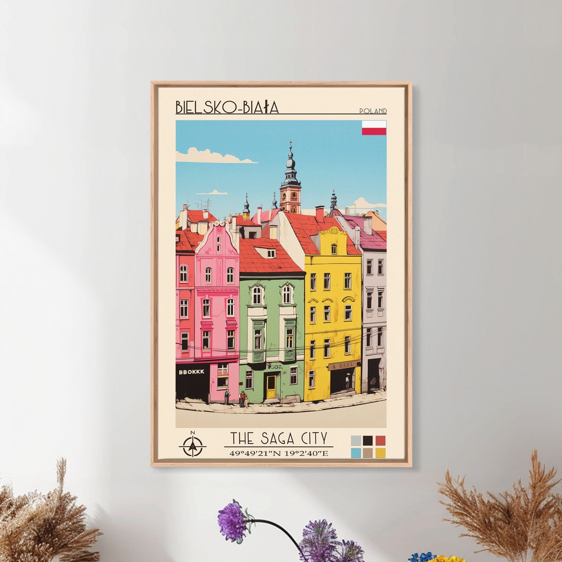 Bielsko-Biala Poland Colorful Old Town Facades Church Tower Poster - Image 3