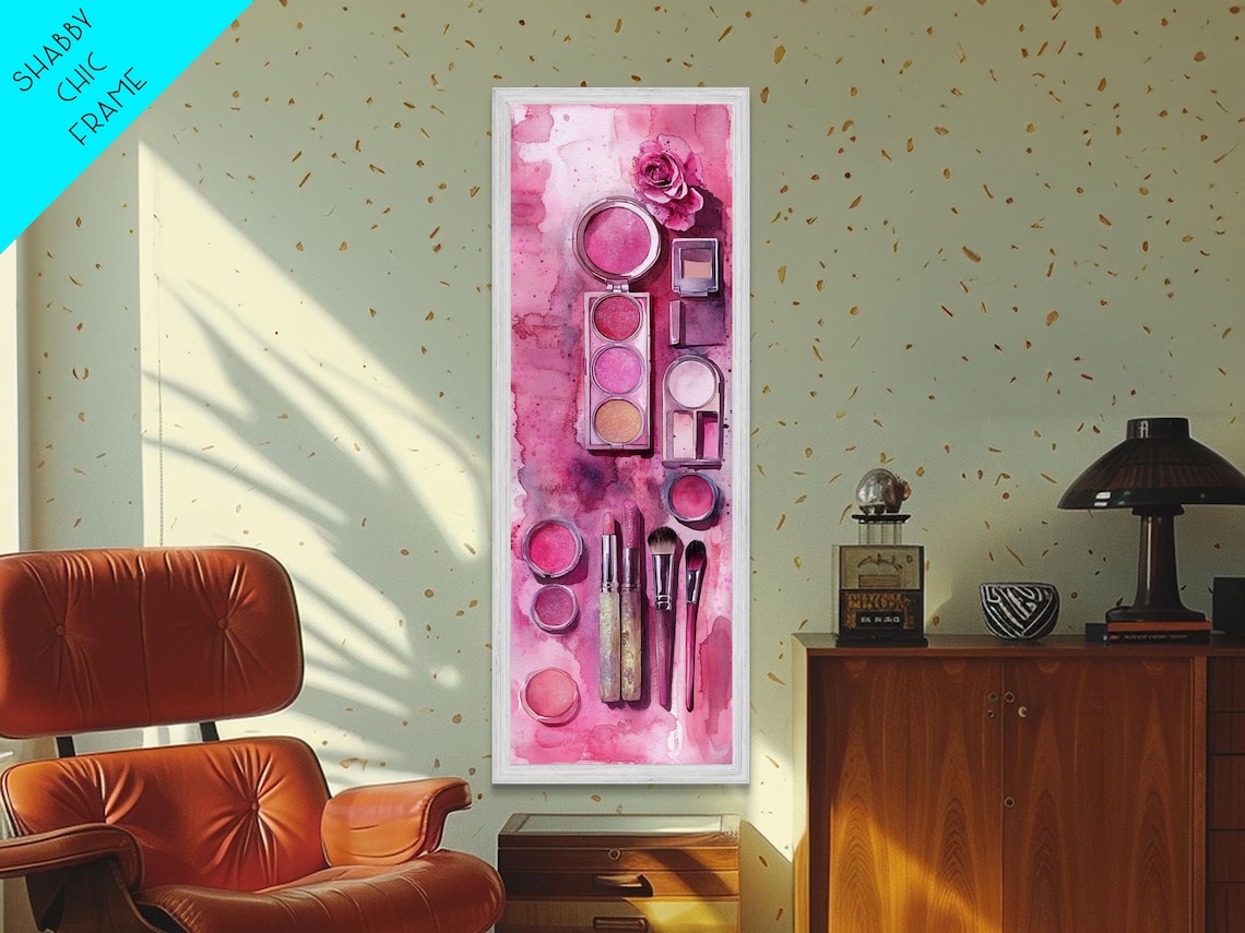 Pink Makeup Flat Lay Blush Palette Watercolor Beauty Art Poster