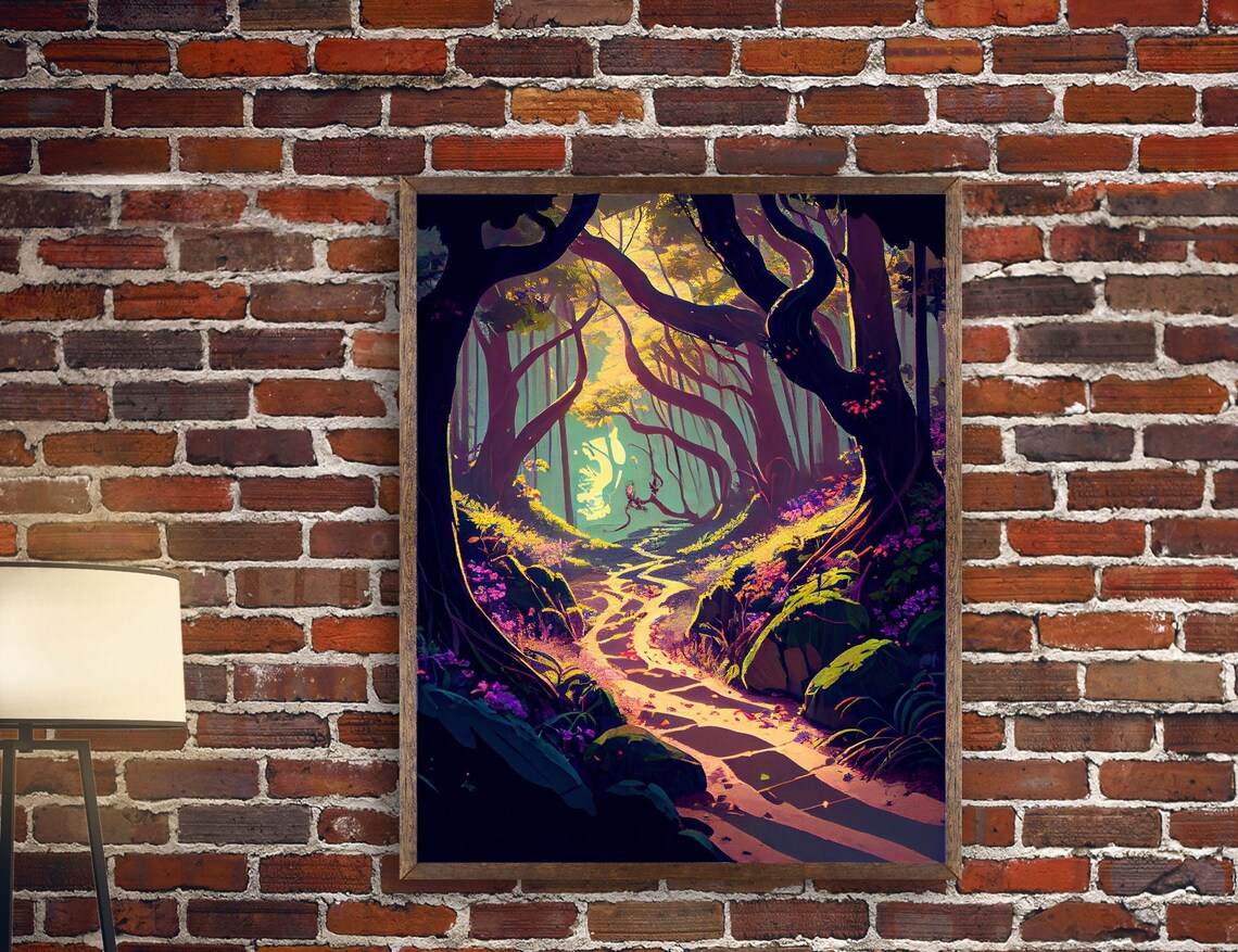 Path Into the Wood Forest, Nature Trees Art Print - Image 2