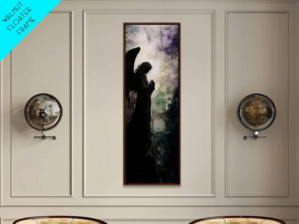 Praying Angel Silhouette Moody Spiritual Gothic Wall Decor Poster - Image 2