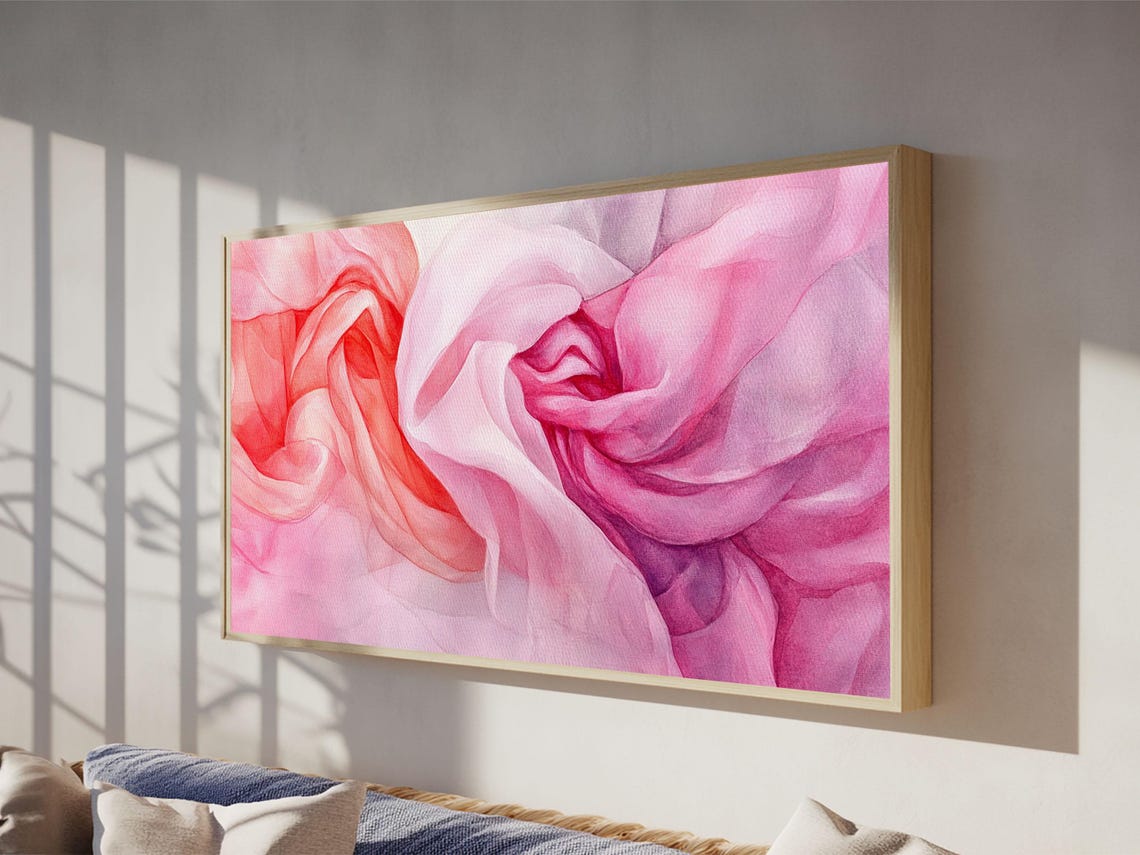 Flowing Pink Silk Roses Close Up Watercolor Abstract Romantic Poster