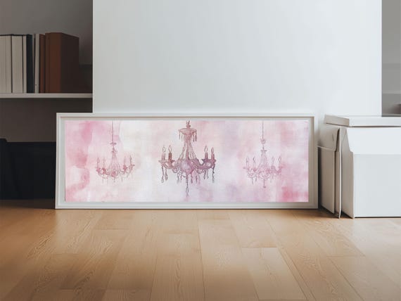 Elegant Chandelier Art Framed Print Light Pink Wall Art Minimalist Decor Horizontal Art Bedroom Living Room Gift Idea