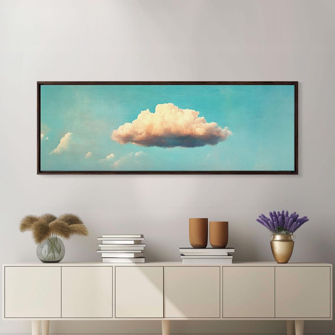 White Cloud Turquoise Sky Floating Cloud Serene Sky Art Print - Image 4