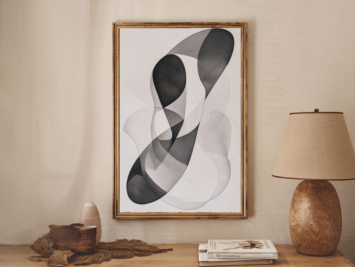 Monochrome Abstract Black Gray Layered Shapes Modern Dynamic Poster - Image 6
