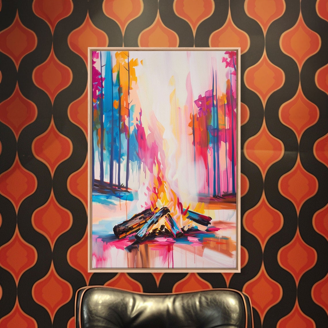 Vibrant Campfire Colorful Abstract Forest Bonfire Night Art Poster - Image 5