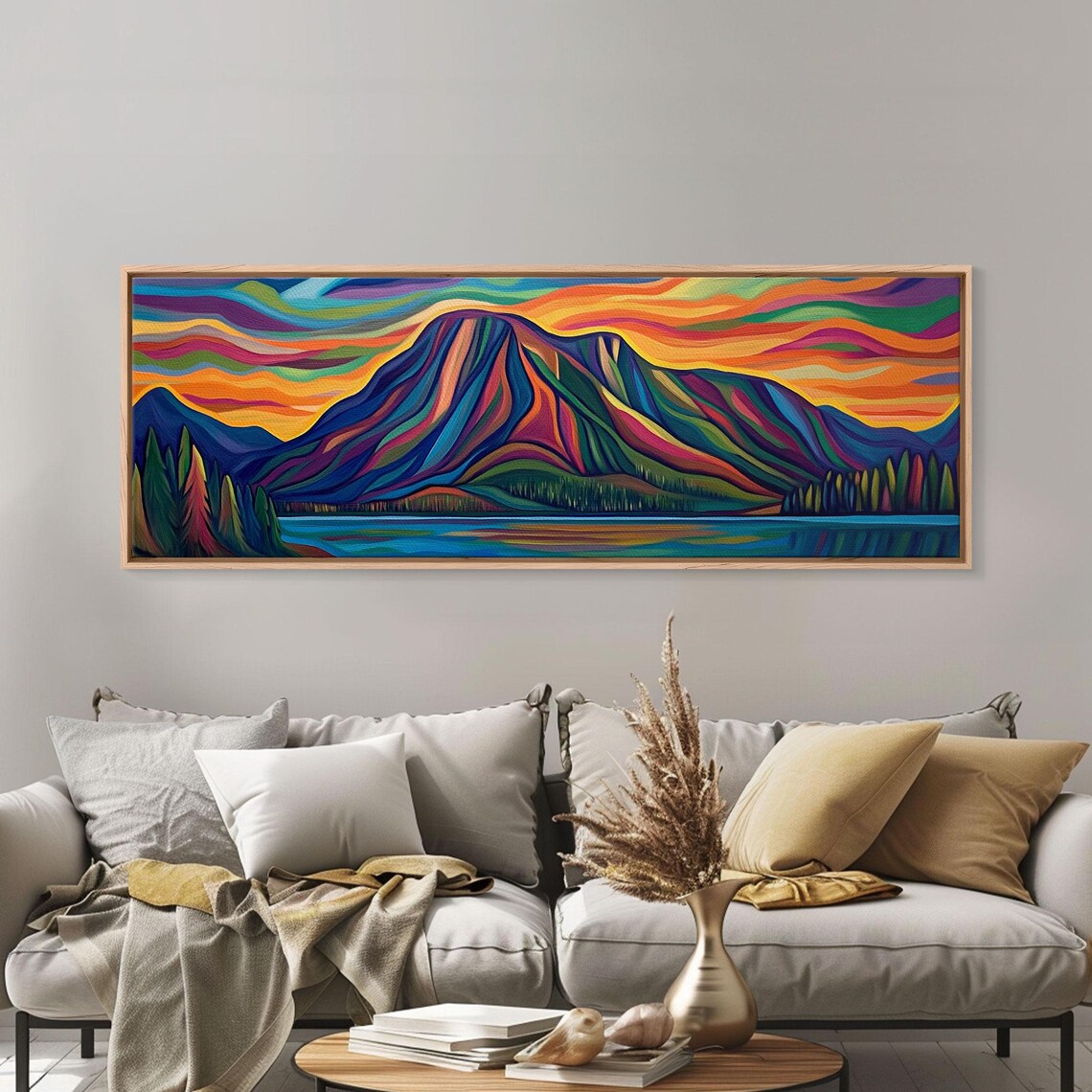 Stained Glass Mountain Sunset Rainbow Colors Vibrant Landscape Art - Image 4