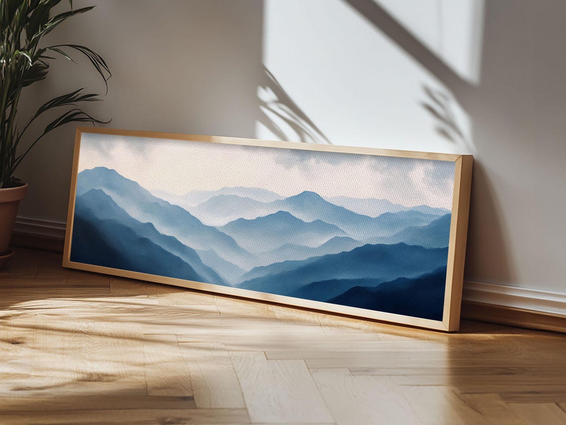 Layered Blue Misty Mountain Ridges Minimalist Panoramic Nature Poster - Image 4