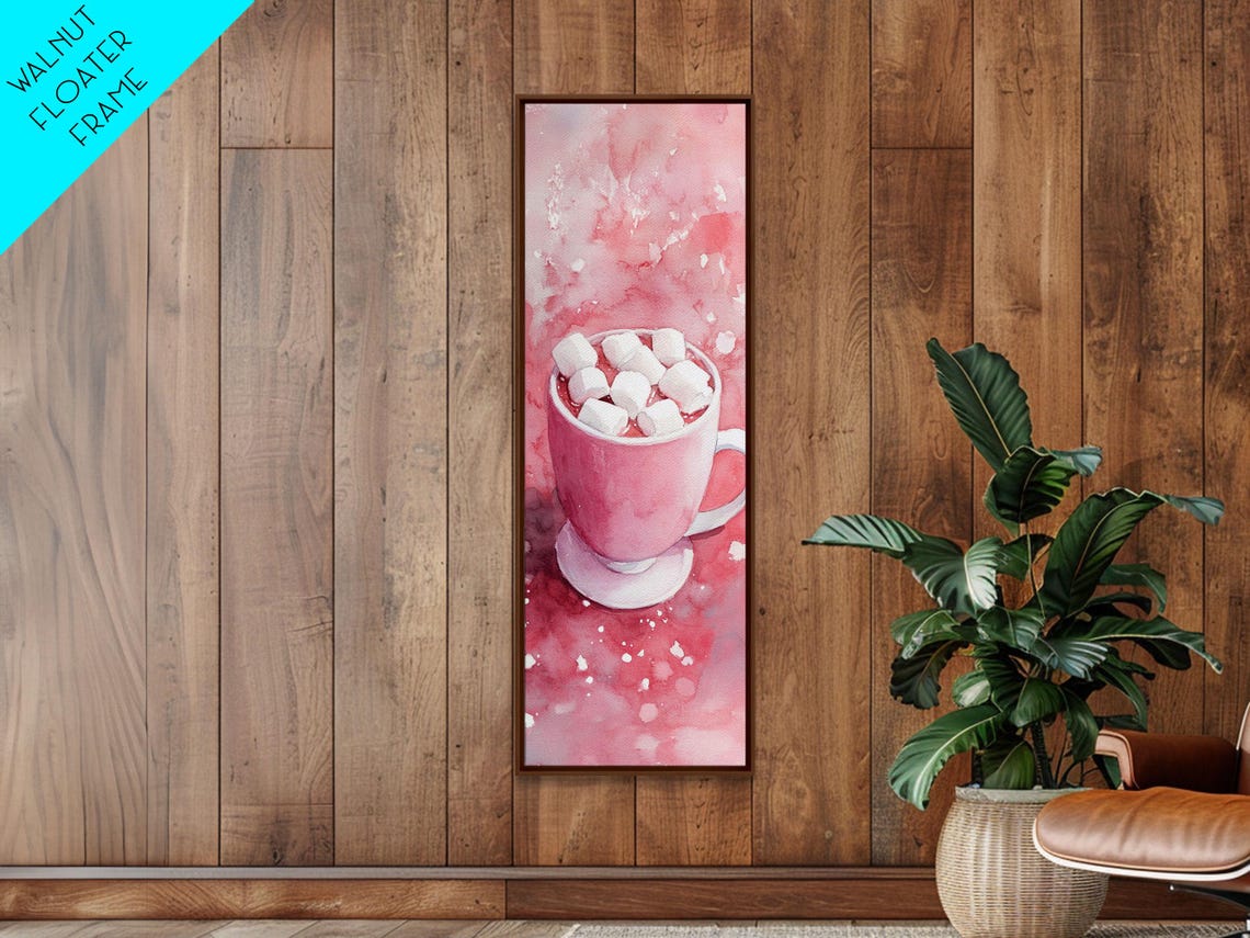 Pink Hot Cocoa Mug With Marshmallows Watercolor Cozy Winter Wall Art - Image 3