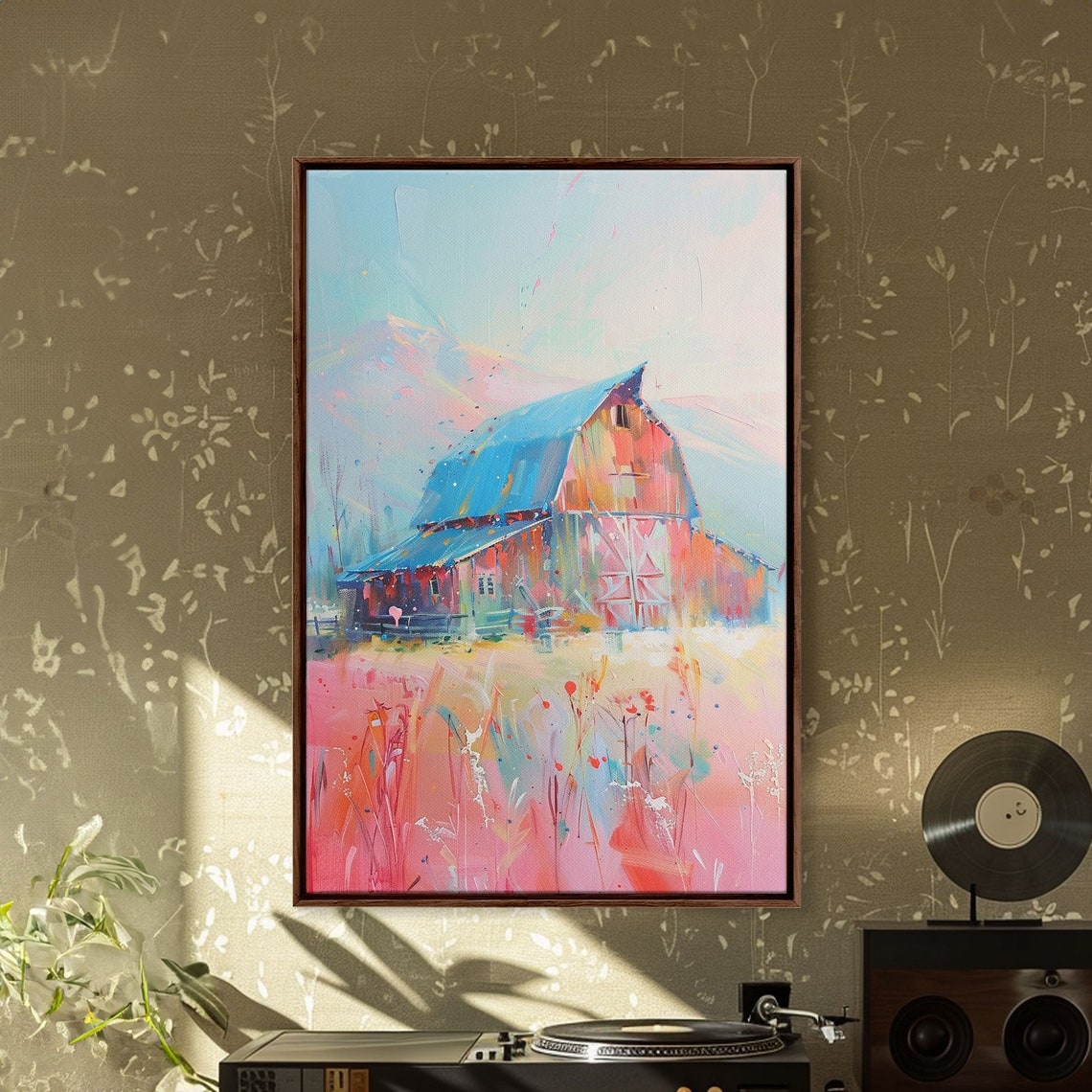 Pastel Barn In Blooming Field Colorful Farmhouse Countryside Poster - Image 3