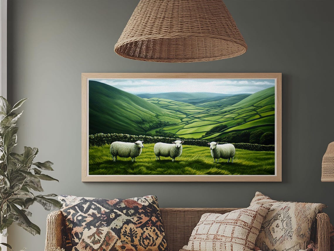 Scottish Highlands Print Scottish Farmhouse Wall Art Painting Of Sheep In Scotland Scotland Landscape Oil Painting - Image 2