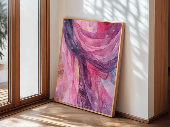 Flowing Pink Fabric Framed Print Soft Abstract Art Cottagecore Wall Art Wabi Sabi Decor Minimalist Wall Art Bedroom Accent