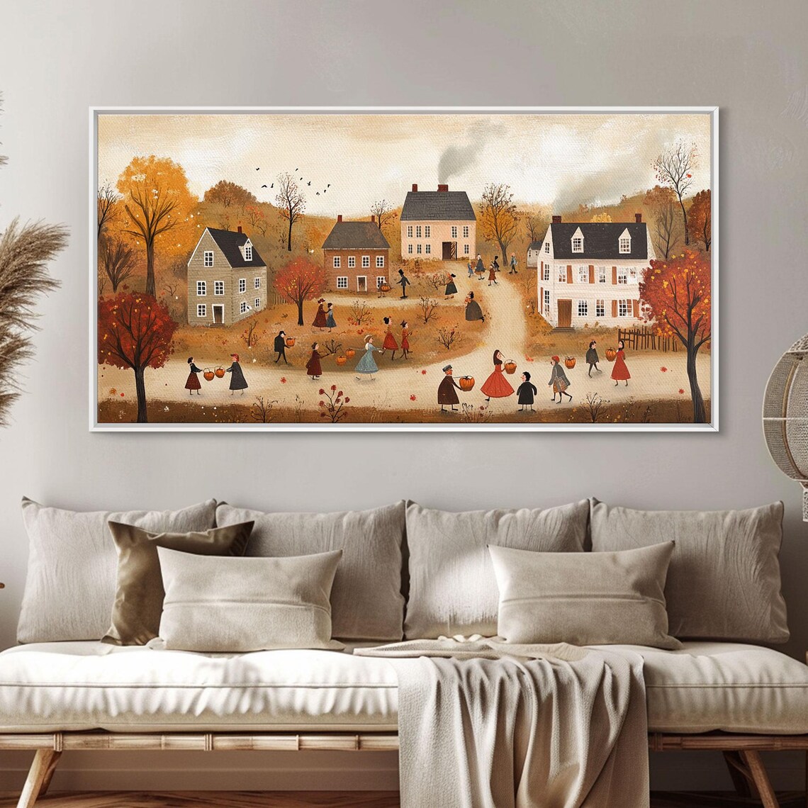 Autumn Harvest Village Folk Art Pumpkin Houses Country Scene Poster - Image 2