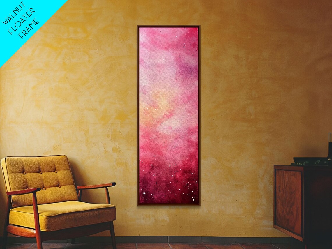 Light Pink Abstract Starry Night Framed Print Whimsical Bedroom Art Moody Wall Art Vertical Living Room Decor Gift Idea - Image 2