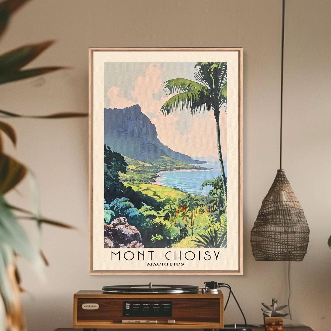 Mont Choisy Mauritius Green Coastline Palm Mountain Watercolor Poster - Image 2