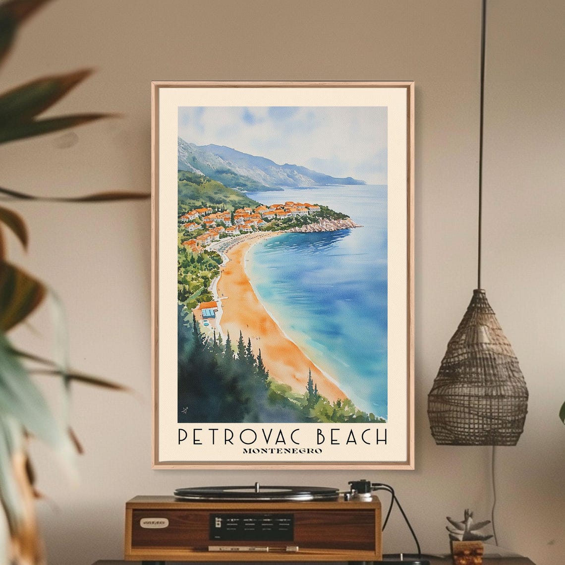 Petrovac Beach Montenegro Aerial Golden Bay Orange Rooftop Town Poster - Image 2