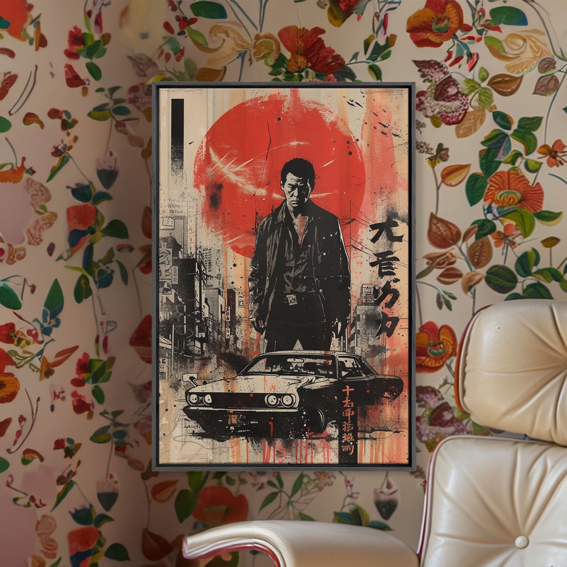 Tokyo Detective Film Noir Poster Man in Suit with Classic Car Art - Image 2