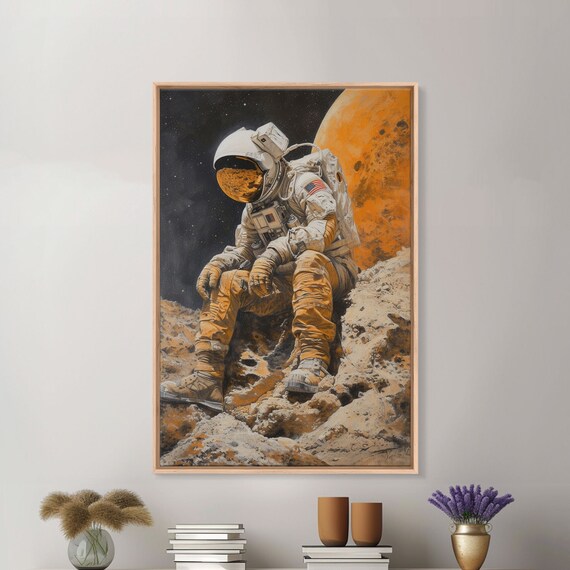 Astronaut Resting Rocky Planet Surface Space Explorer Art Print