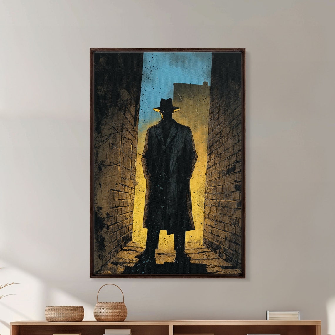 Comic Detective Alley Night Silhouette Fedora Trench Noir Wall Art