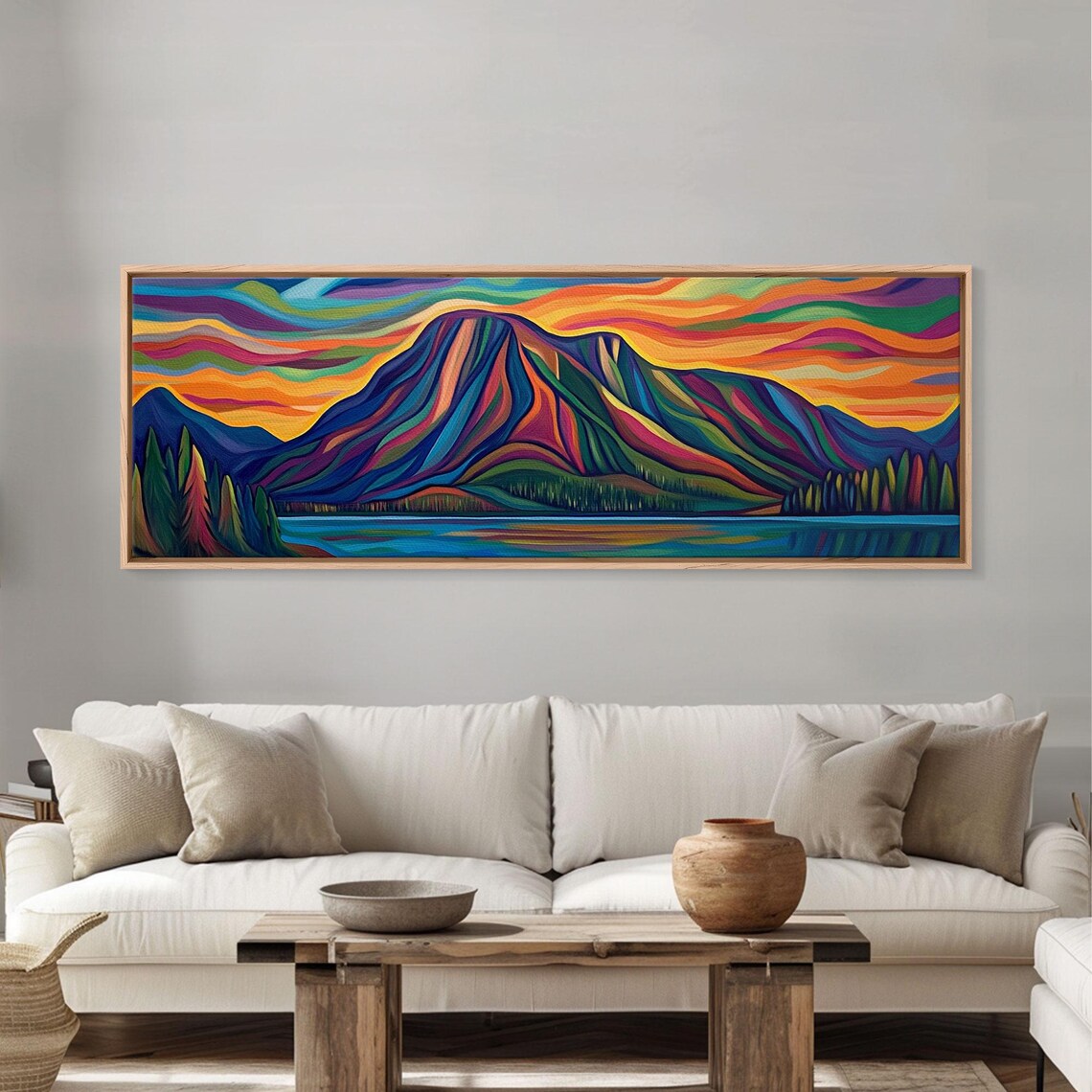 Stained Glass Mountain Sunset Rainbow Colors Vibrant Landscape Art - Image 5