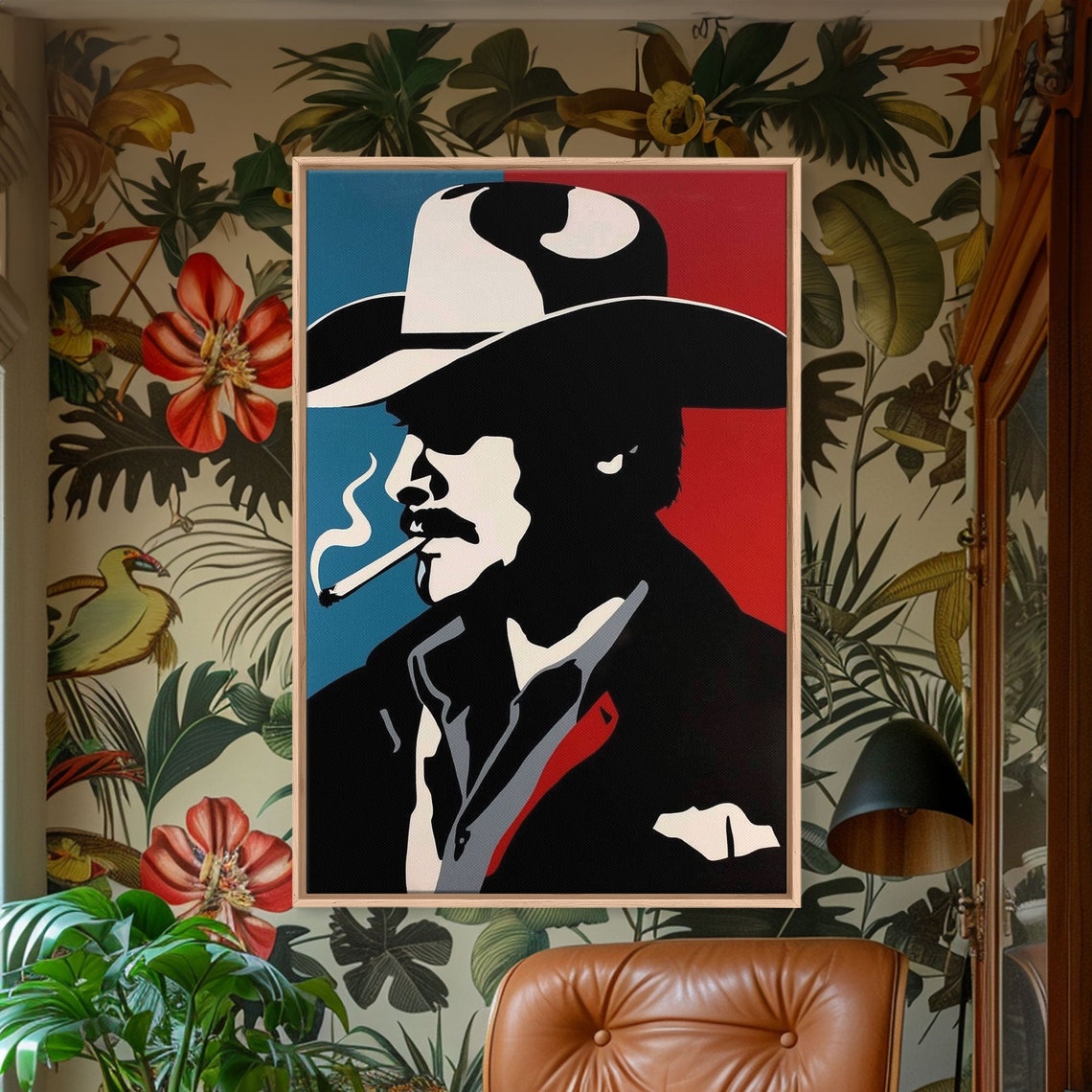 Bold Pop Art Cowboy Silhouette With Cigarette Retro Wall Art Poster