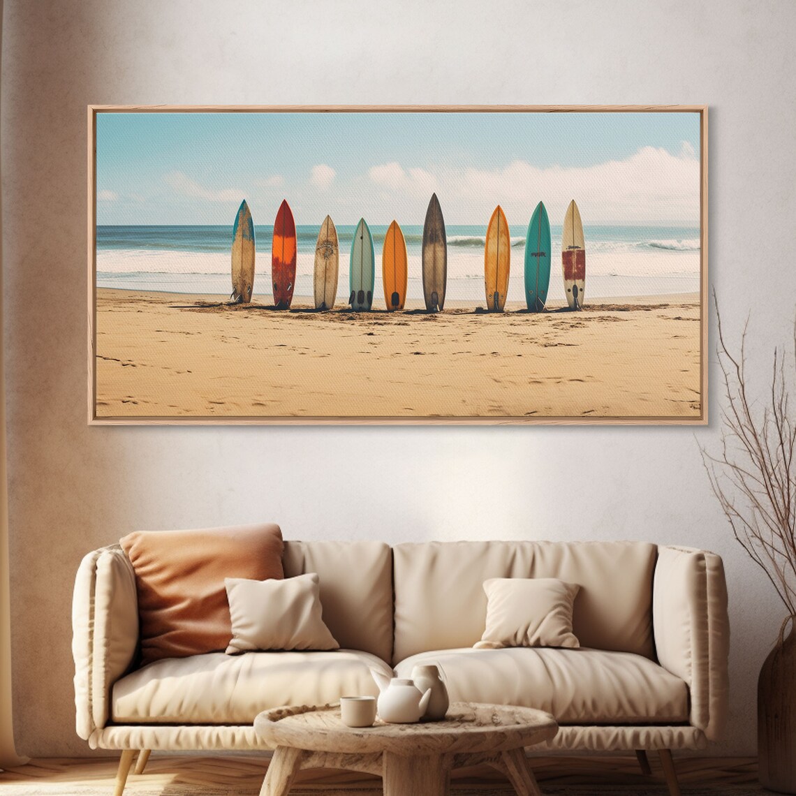 Boho Beach Decor, Retro Surf Boards In The Sand Art Print